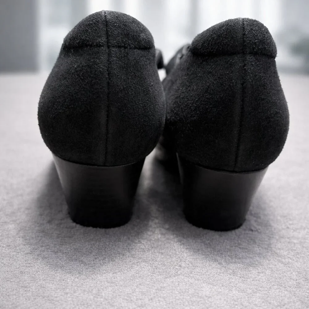 Rockport Total Motion Luxe 2-Strap Mary Jane Wedges |Women's 8.5| Black Suede